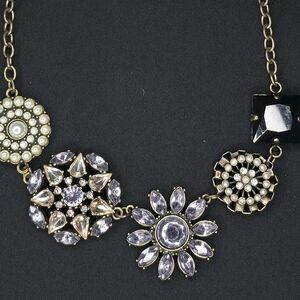 Source Unknown Victorian Style Bib Necklace Antiqued Brass Crystals Pearls Goth